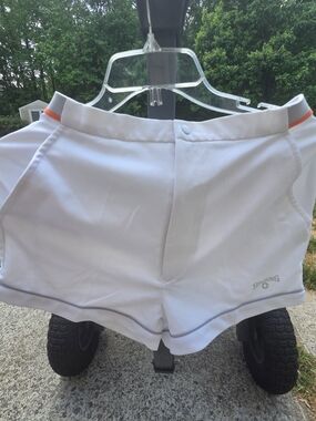 Spalding Men's Athletic High Waisted Shorts White with Orange Accent Size 30